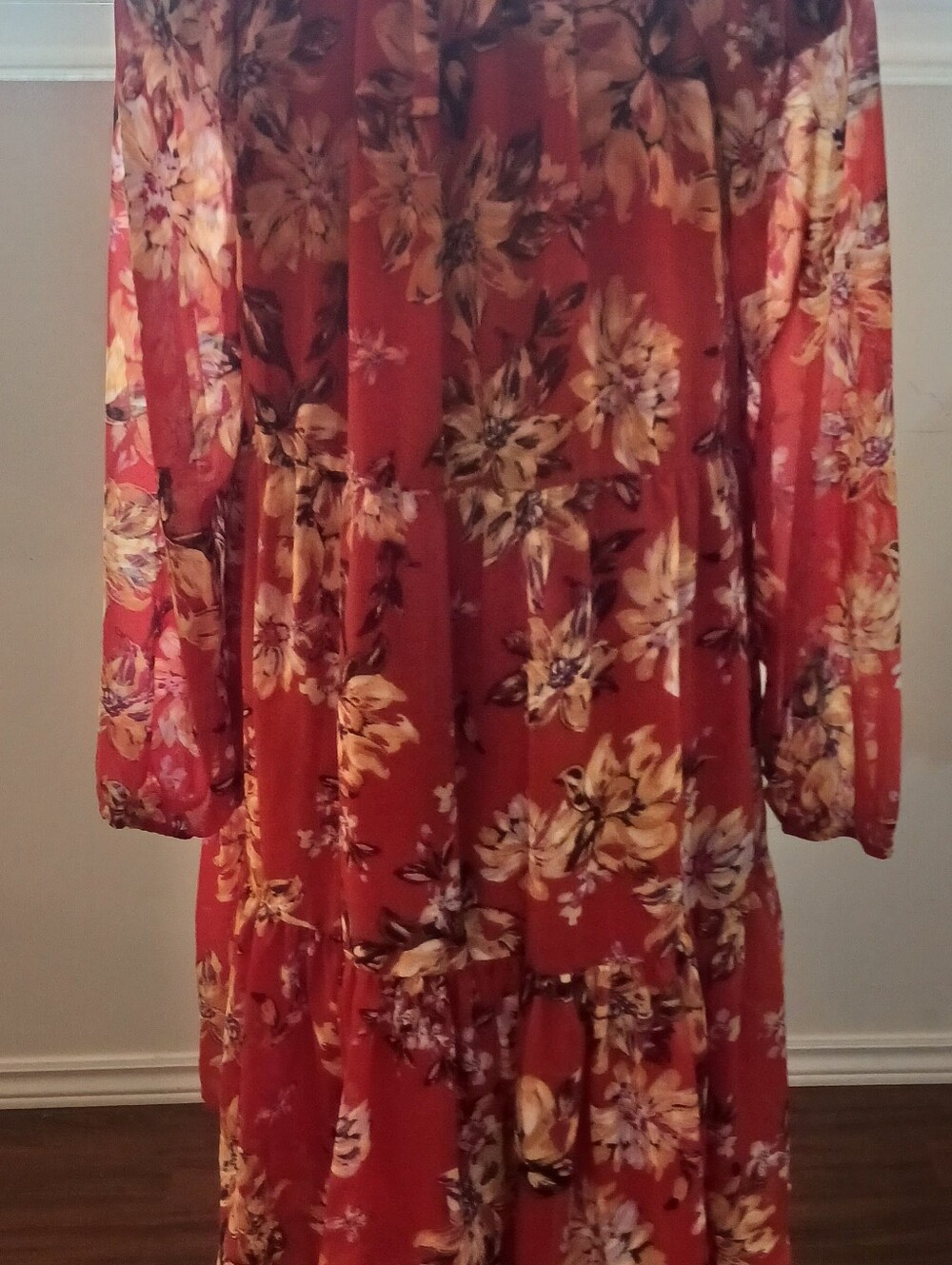 Studio A Red Dress with Yellow-Purple Floral Trim